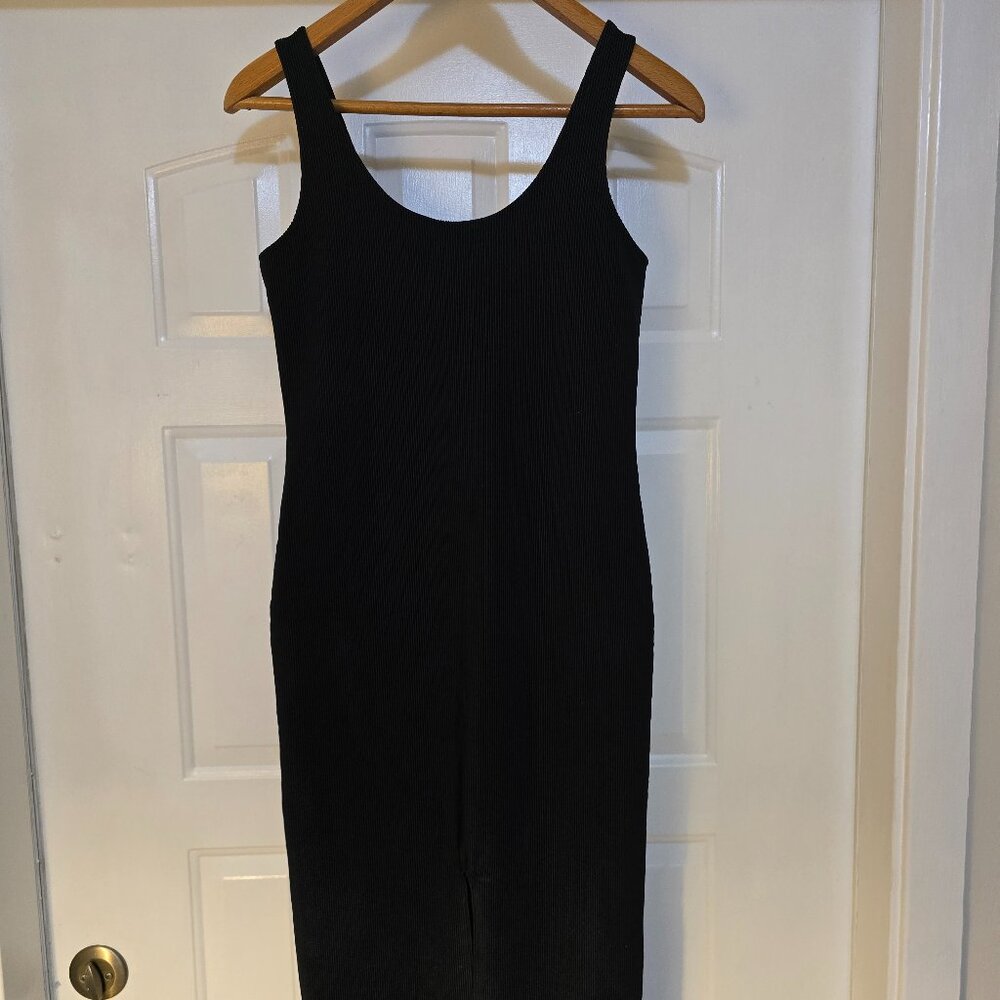 Spandex Dress Black Ribbed Sheath Sleeveless Heart to Hips Women's Medium 1990s - Picture 2 of 10